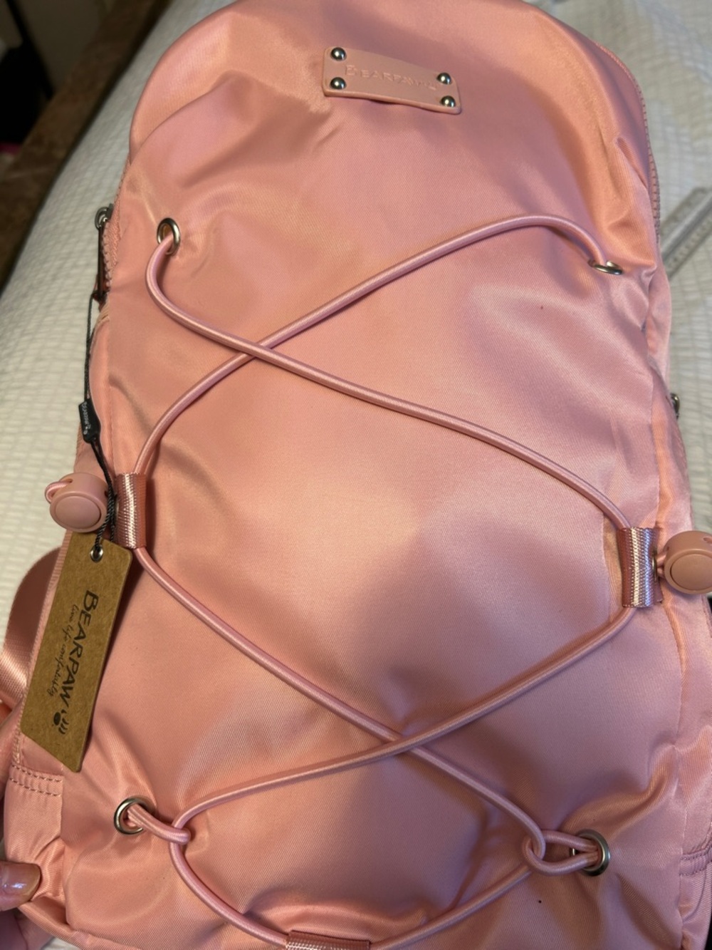 BearPaw Soft Pink Women's Backpack with Exterior Bungee